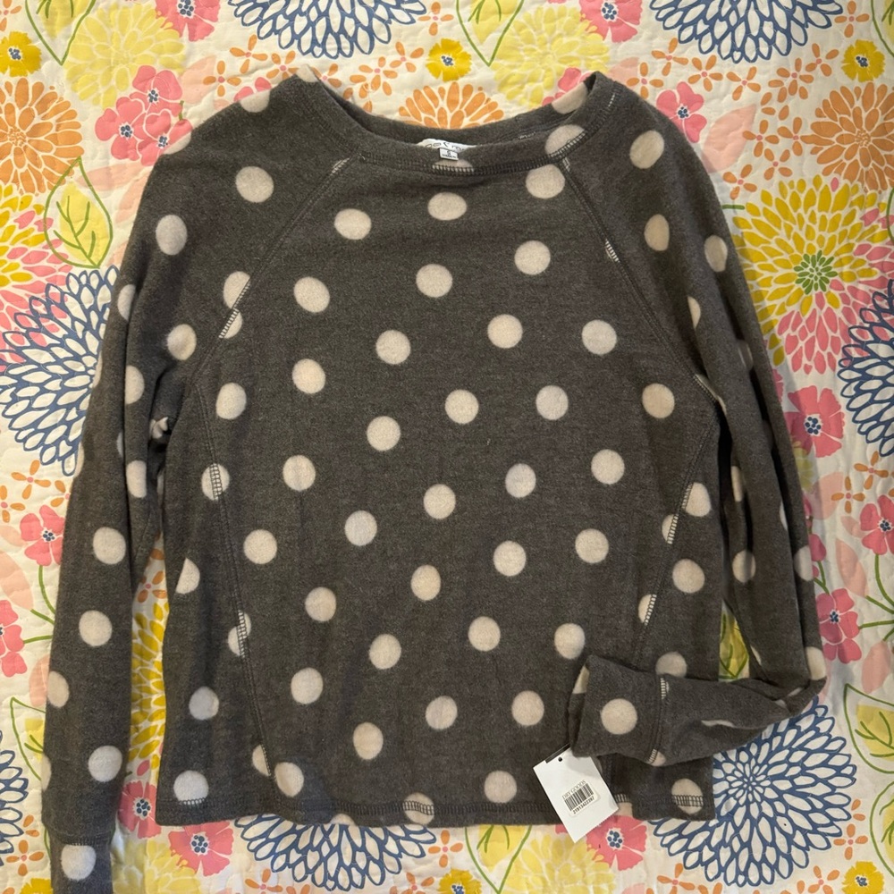 NWT small gray with white dots fleece sweater